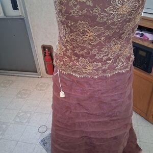 Elegant Purple and Gold Lace Gown